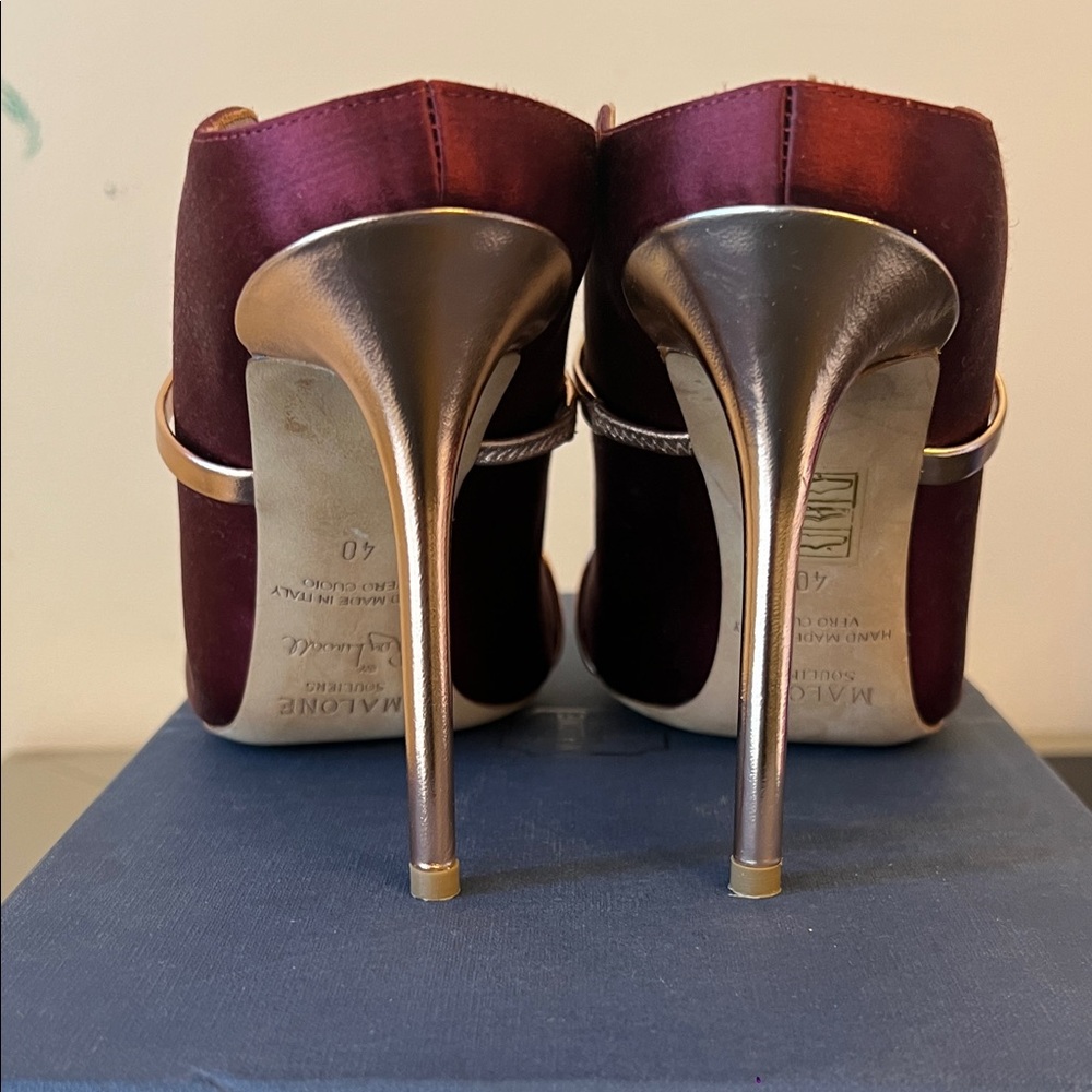 Malone Souliers Maureen Burgundy Satin Heels - Picture 5 of 7
